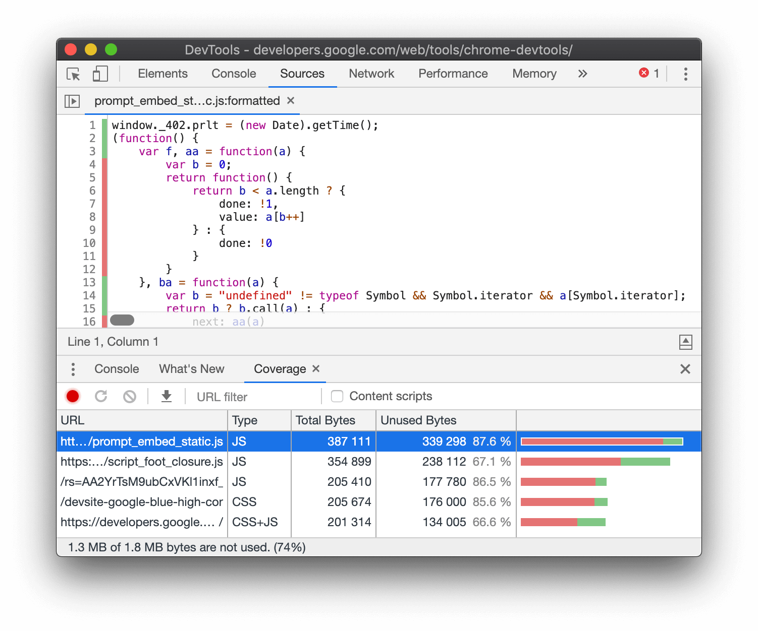 Chrome的Instrument converge功能